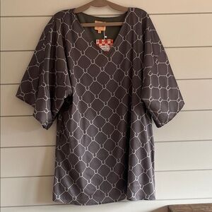 Solelia Gray Pattern Caftan Mini Dress NEW